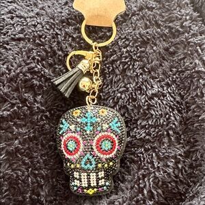 PURSE CHARM Colorful Beaded Skull Keychain/purse charm with Tassel NWT